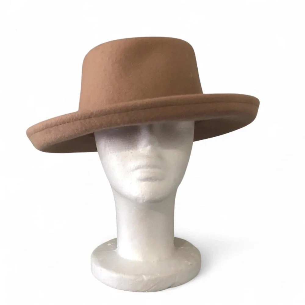 100 Wool Tan felt fedora panama boater cruise ship vacation beach resort hat cap